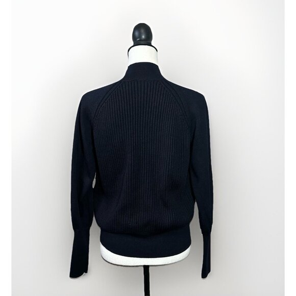 Cos Sweater Women’s XS Navy Blue 100% Wool Knit Mock Neck Ribbed *Flaw - Picture 6 of 13